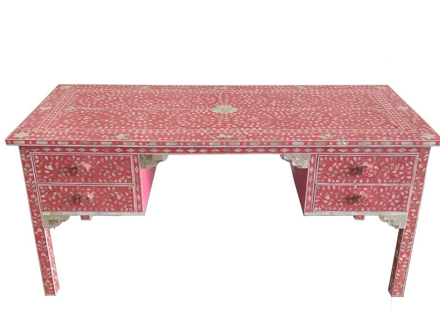 Mother of Pearl Work Desk Laptop Table Study Handmade Floral Pattern Drawer Desk Table Bedroom Decor Table