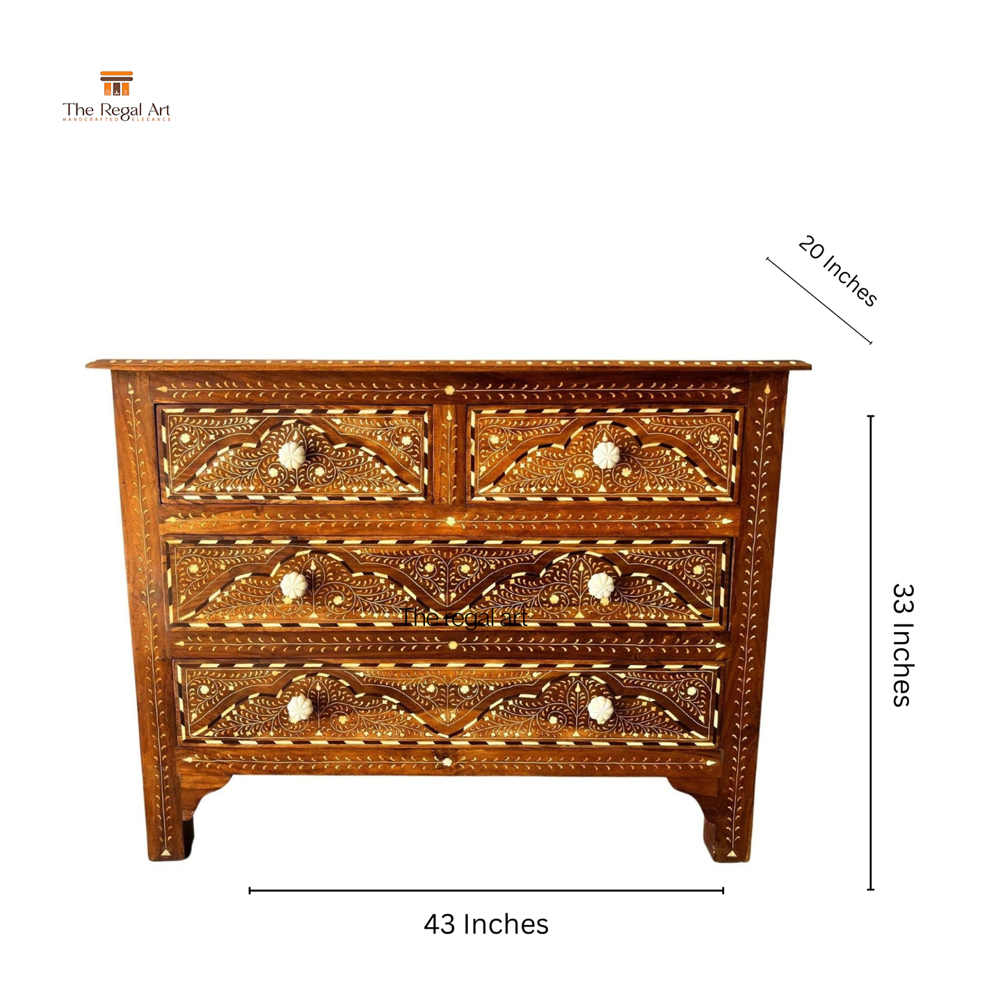 Rectangle Design Bone Inlay Chest – Premium Handmade Teak Wood Dresser