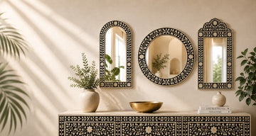 Henley Wood Pattern Wall Decor - Modern Bone Inlay Mirror Frame