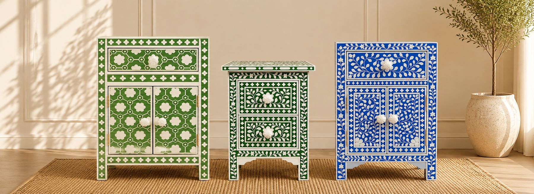 Bone Inlay Bedside Table