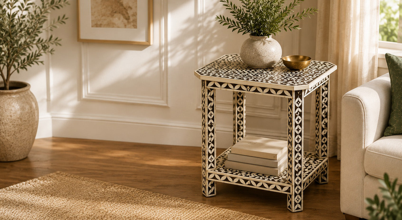 Bone Inlay Side Table/End Table