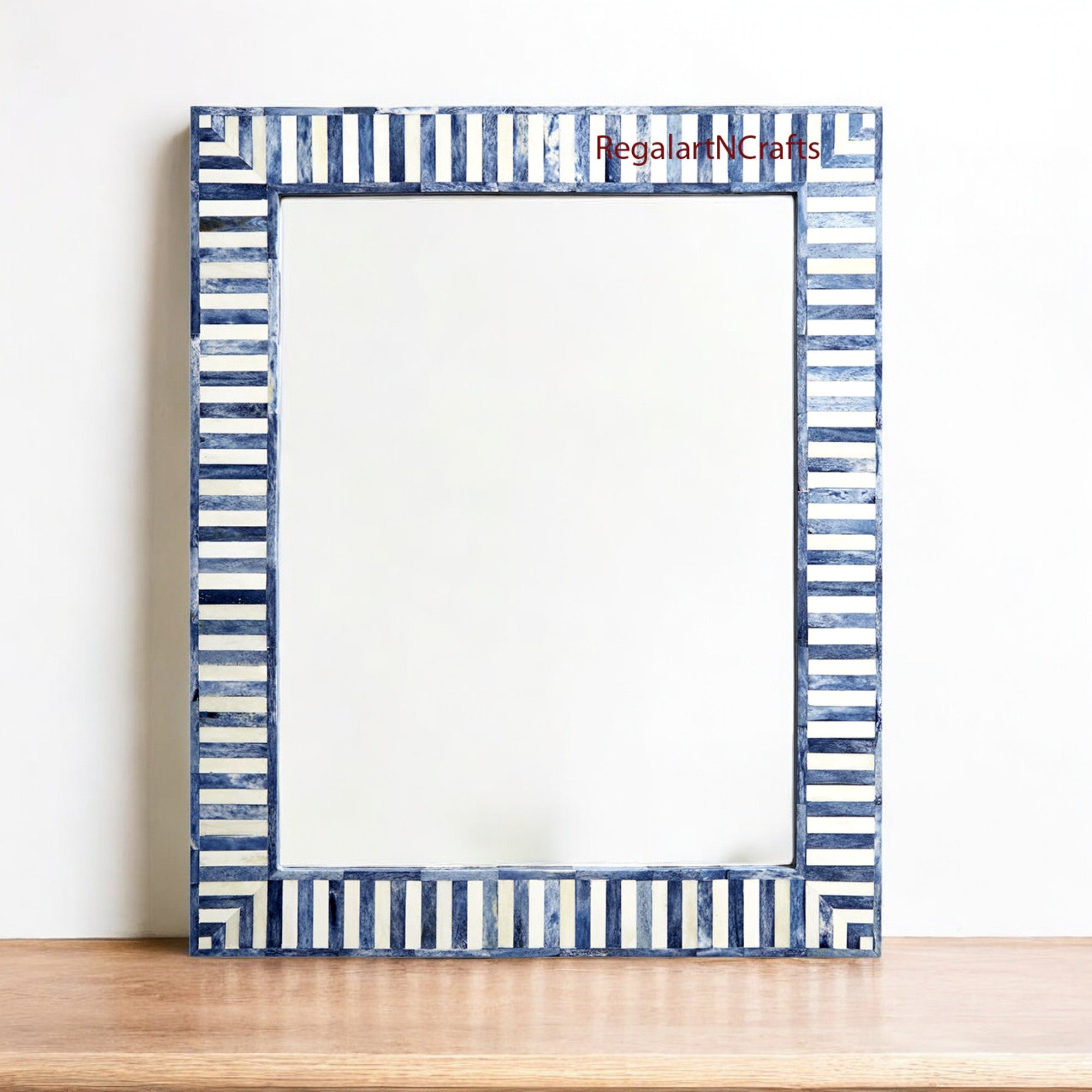 Blue Bone Inlay Unique Pattern Mirror Frame Home Decor Handcrafted Wall Decor