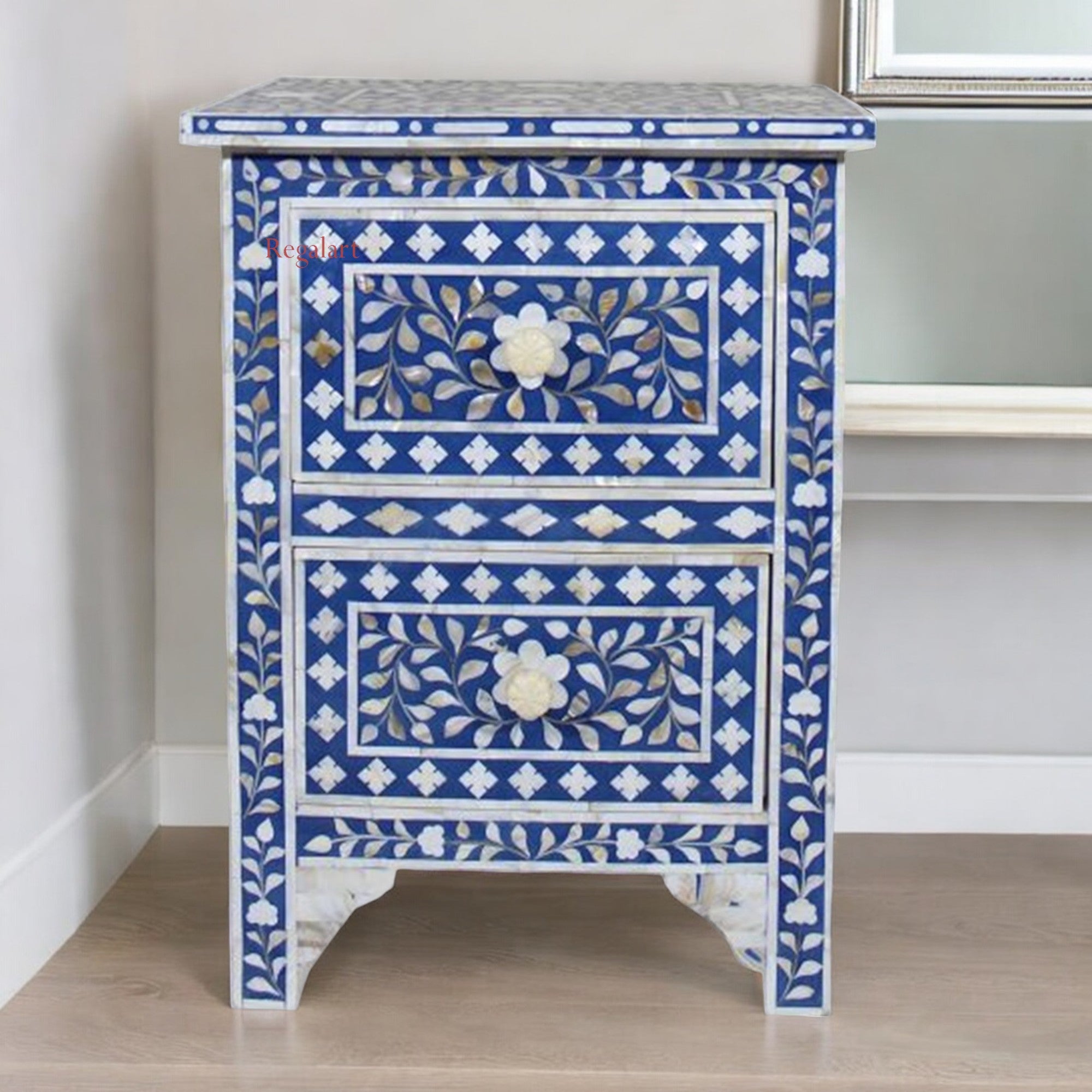 Mother of pearl Bedside Table Handmade Floral Design Nigthstand Side Table Home Decor