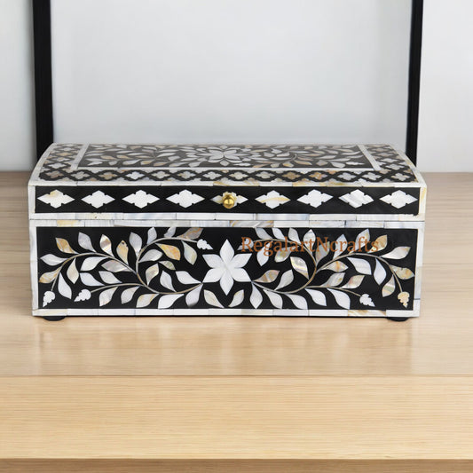 Mother of Pearl Inlay Box Jewellery Storage Handmade Floral Art Home Decor Gift