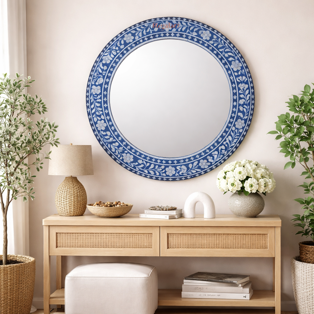 Bone Inlay Mirror Frame | Floral Pattern Mirror Frame Home Decor