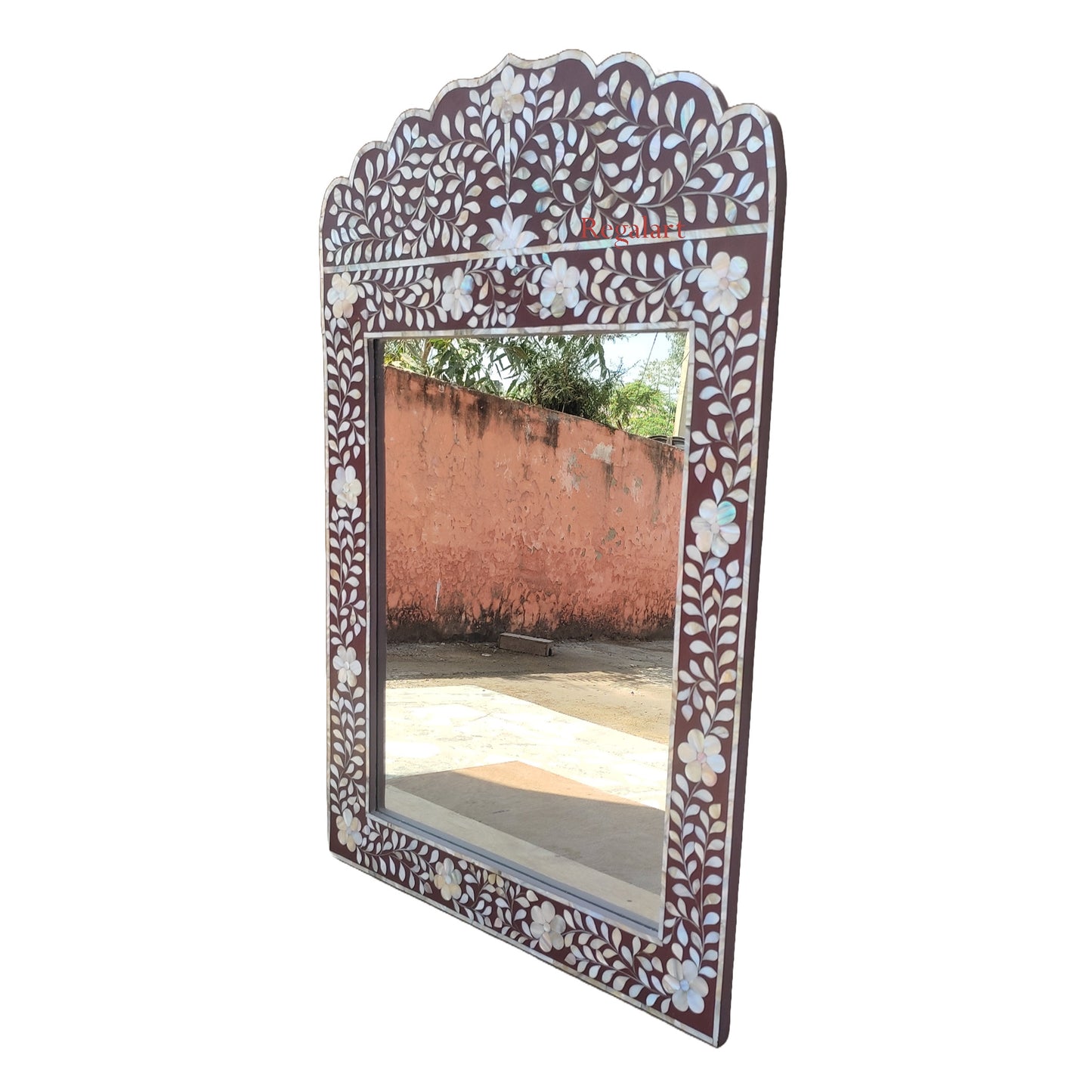 Mother of Pearl Wall Mirror Frame with Floral Pattern Bedroom Home Decor Mirror