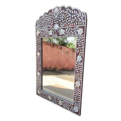 Mother of Pearl Wall Mirror Frame with Floral Pattern Bedroom Home Decor Mirror