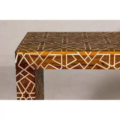 Wooden Console Table, Bone Inlay Furniture Geometric Mango Wood Handmade Home Décor