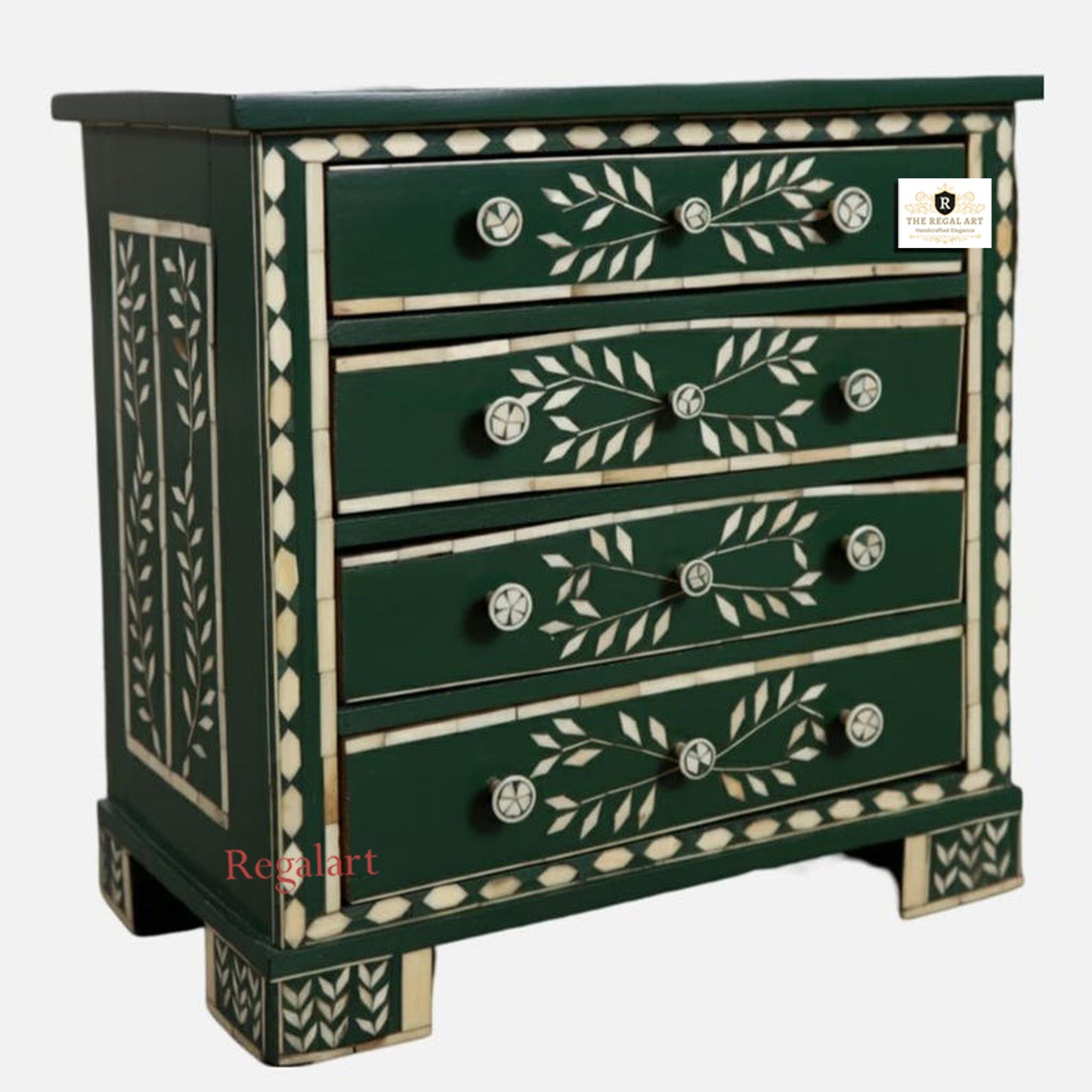 Bone Inlay Chest | Leaf Pattern Dresser | Dressers for home | 4 Drawers Chest for home