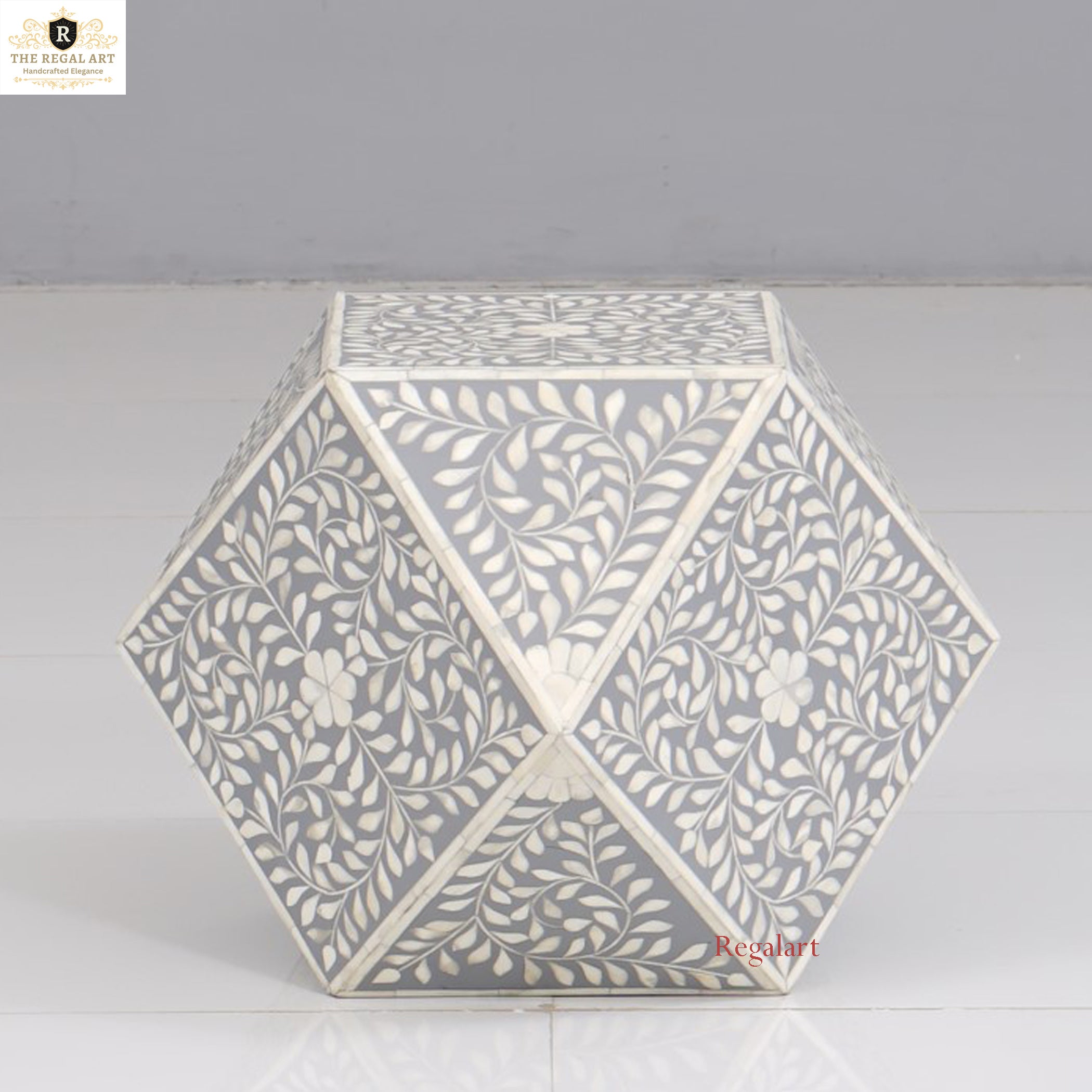 Callum Bone Inlay Side End Table | Elegant Nightstand for Bedroom and Living Room Décor