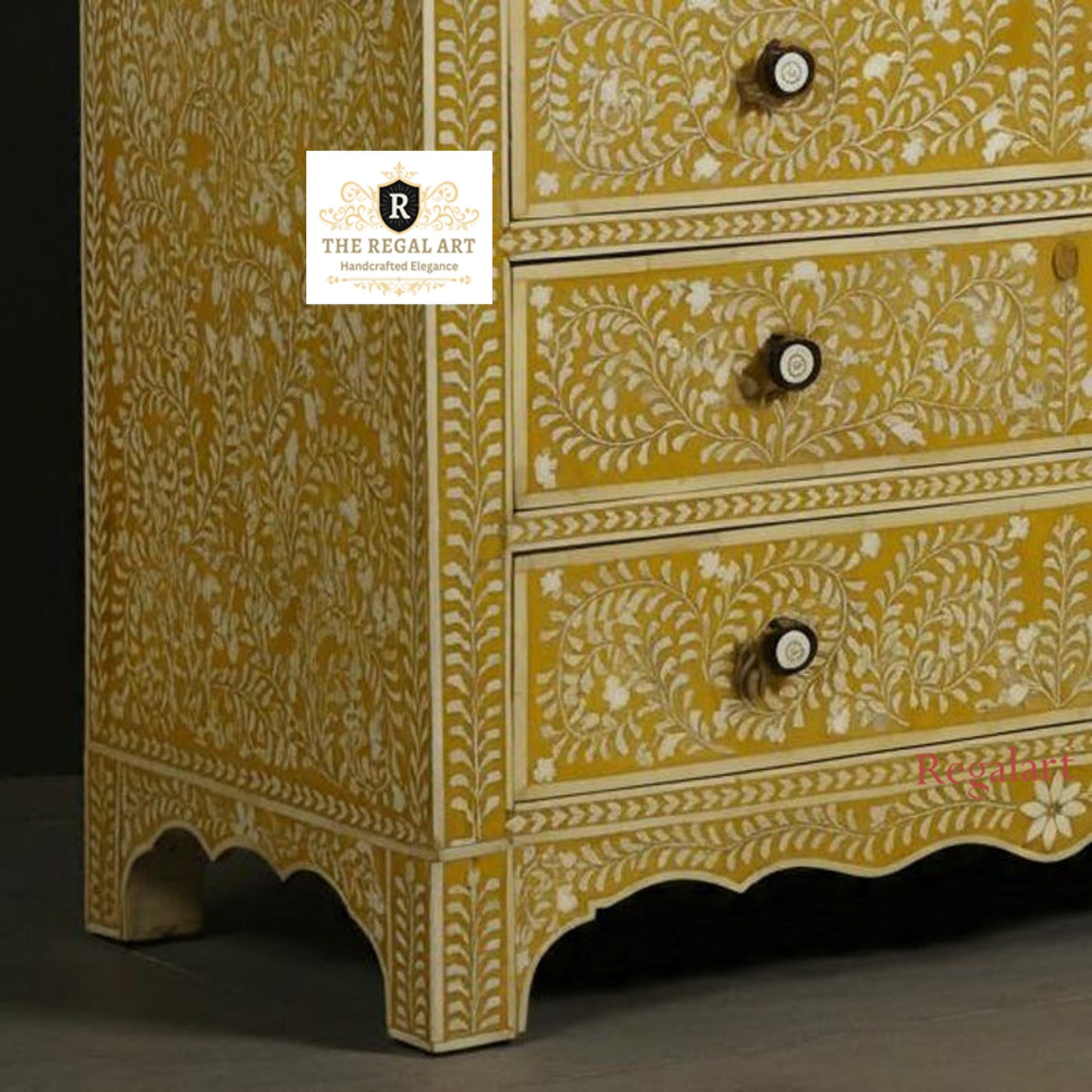 Bone Inlay Chest with Six Drawers - Herringbone Design Dresser