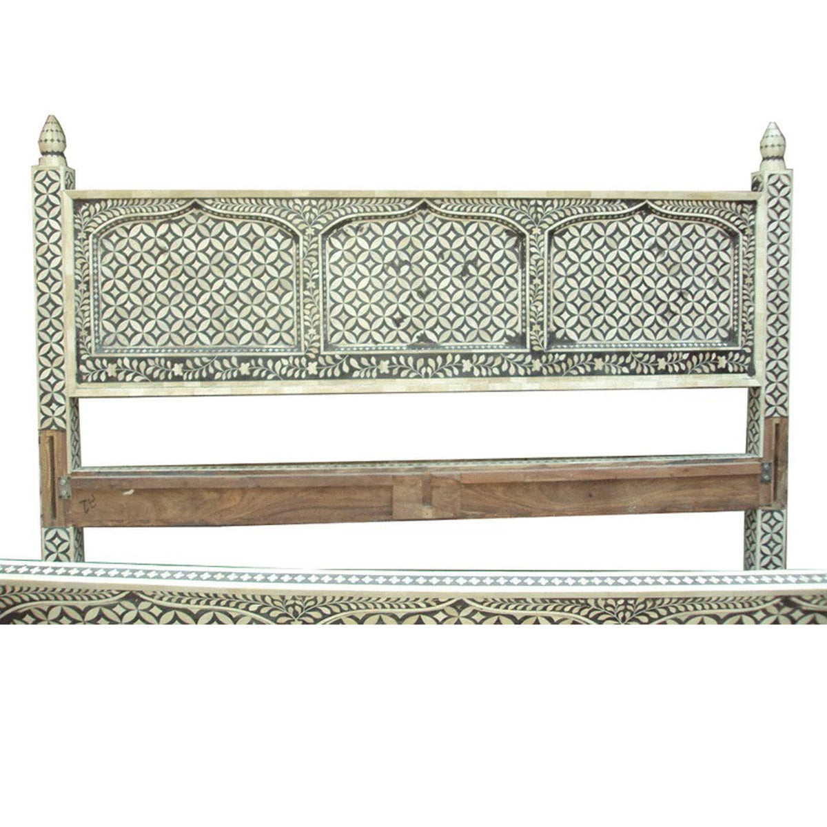 Bone Inlay Bed, Geometric design Bedroom Furniture, Wooden Vintage Head board "Personalized