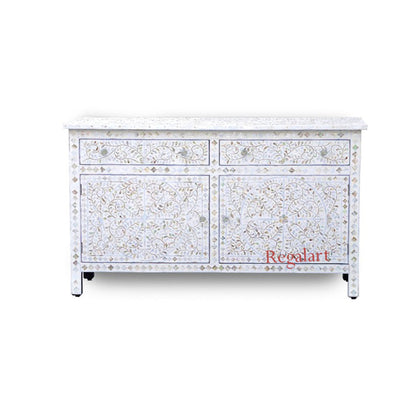 Mother of Pearl Inlay Buffet Sideboard - Floral Design Cabinet