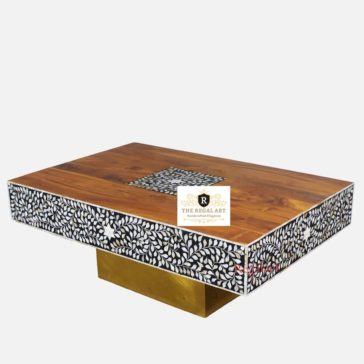 Wooden Mother of Pearl inlay Coffee table | Handcrafted Coffee table | Floral pattern Coffee table