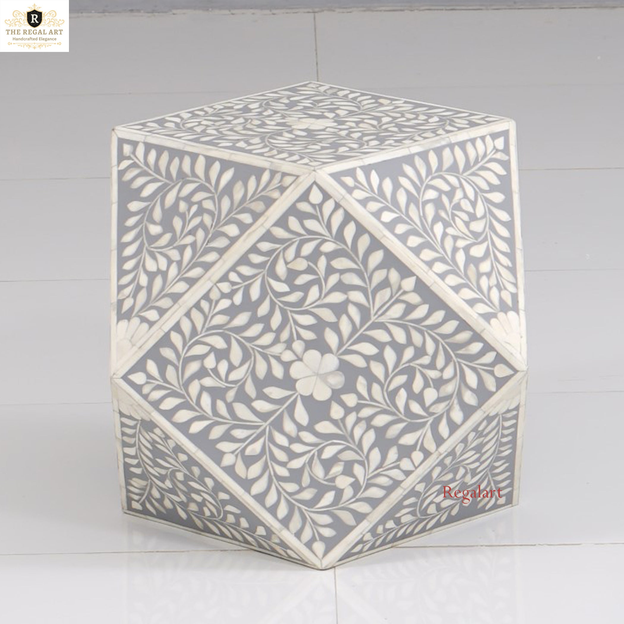 Callum Bone Inlay Side End Table | Elegant Nightstand for Bedroom and Living Room Décor