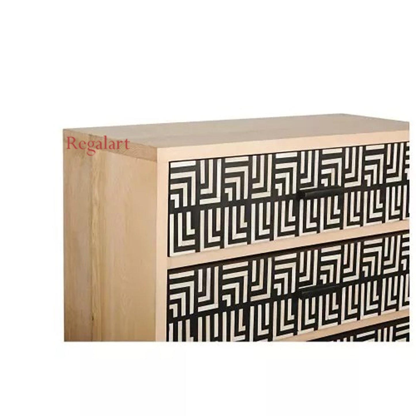 Bones Inlay Chest Drawers Black Handmade Wood Modern Living Room Furniture.