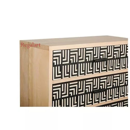 Bones Inlay Chest Drawers Black Handmade Wood Modern Living Room Furniture.