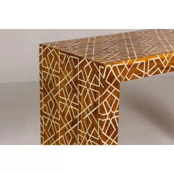 Wooden Console Table, Bone Inlay Furniture Geometric Mango Wood Handmade Home Décor