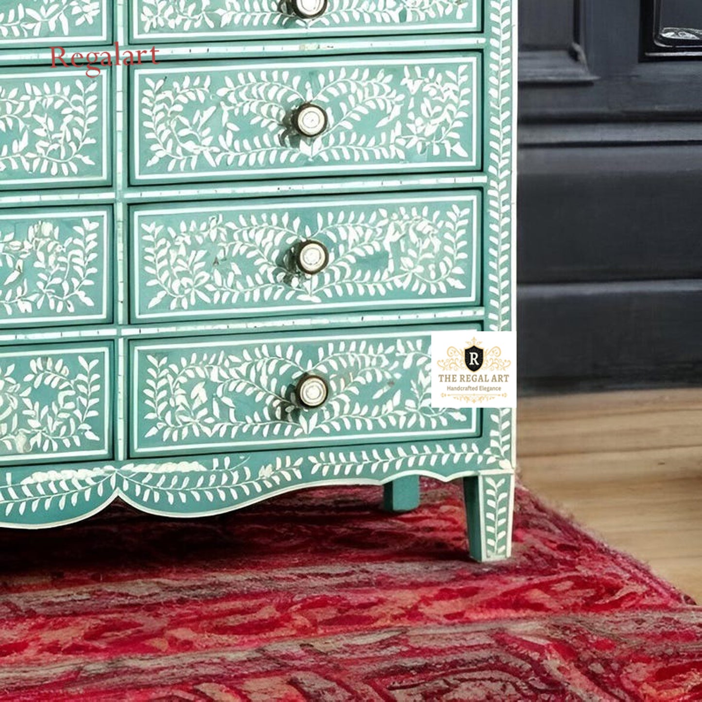 Luxury Floral Bone Inlay Dresser | Eight Drawers | Elegant Handmade Decor