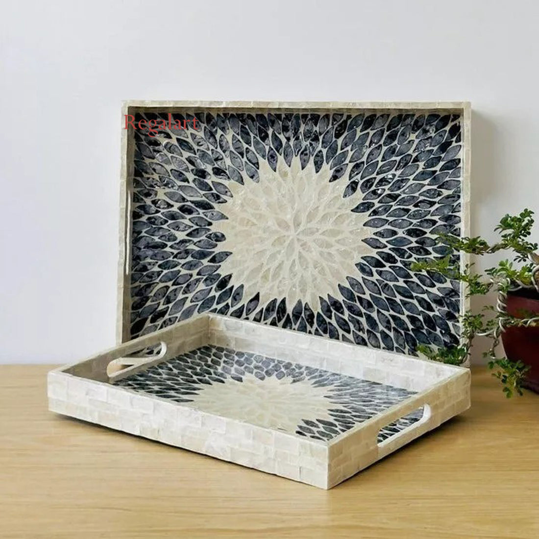 Handmade Serving Tray | Blue Mother of Pearl Decor Art