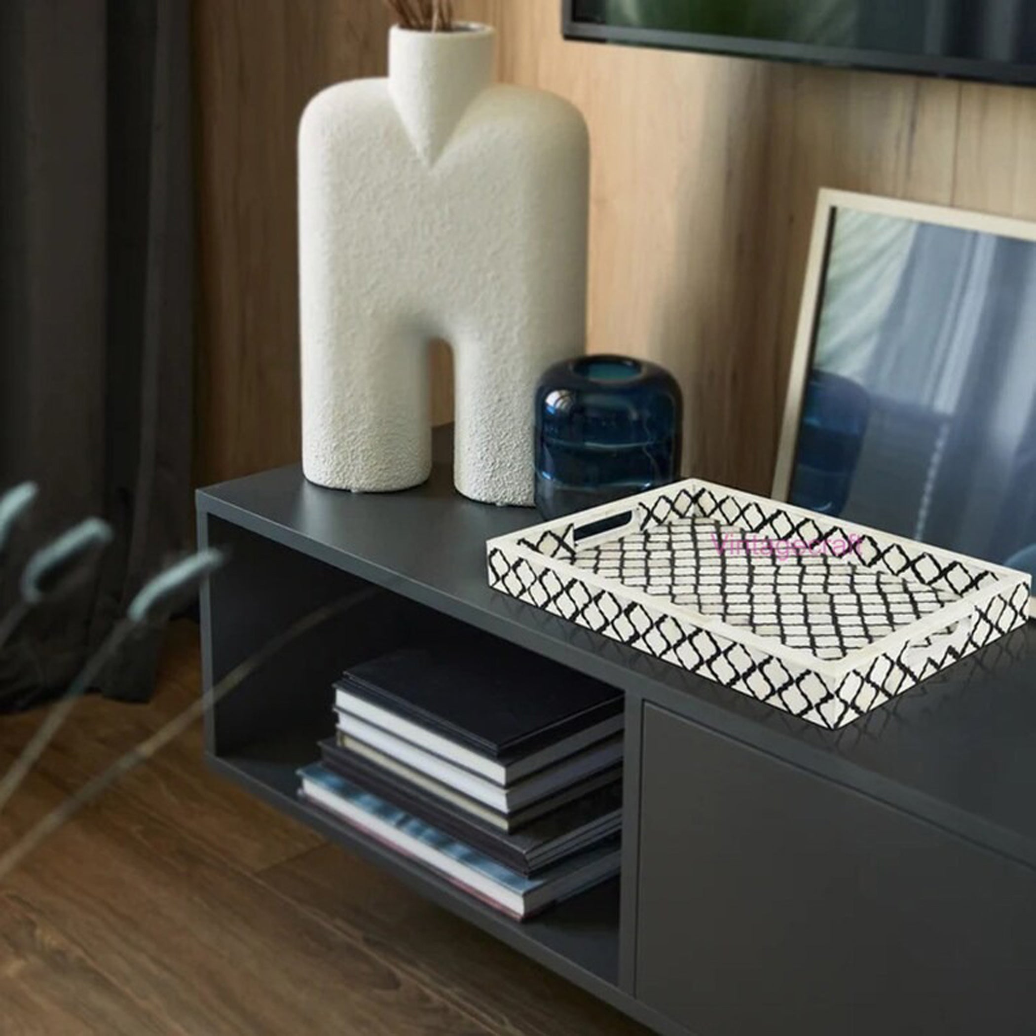 Decorative tray with resin design for office or kitchen