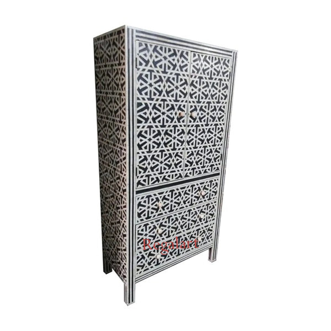 Handmade Bone Inlay Wardrobe | 2-Door 3-Drawer Armoire