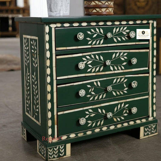 Bone Inlay Chest | Leaf Pattern Dresser | Dressers for home | 4 Drawers Chest for home