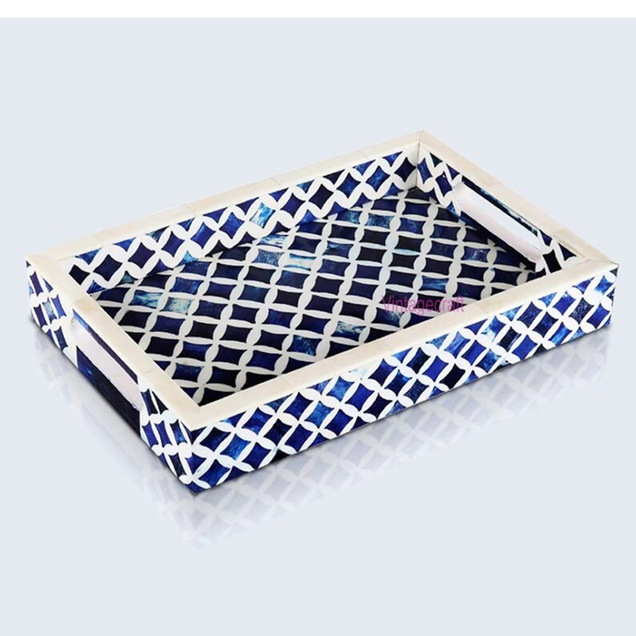 Handmade Blue Bone Inlay Tray | Kitchen Serving Decor