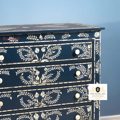 Handmade Navy Bone Inlay Dresser | Elegant Petal Pattern Design