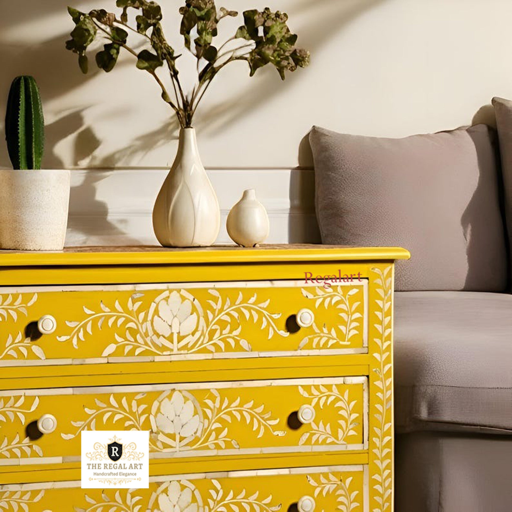 Handmade Bone Inlay Chest – 3 Drawer Luxury Storage Cabinet | Decorative Furniture for Living Room, Bedroom, or Entryway
