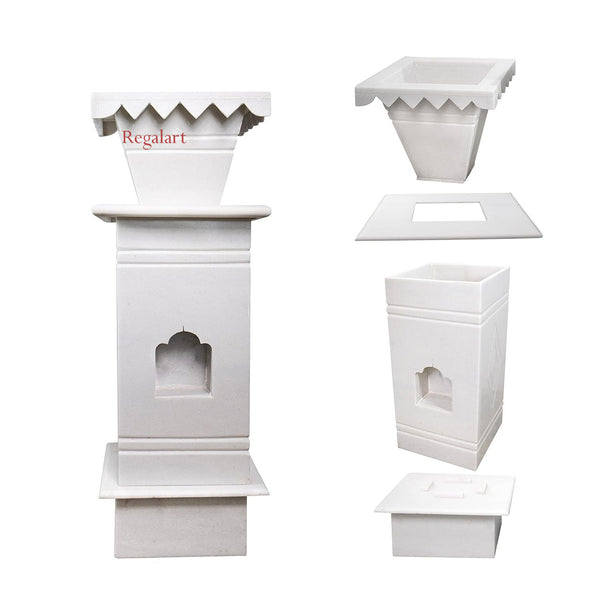 White Marble Tulsi Planter | Elegant Home Garden Decor Pot
