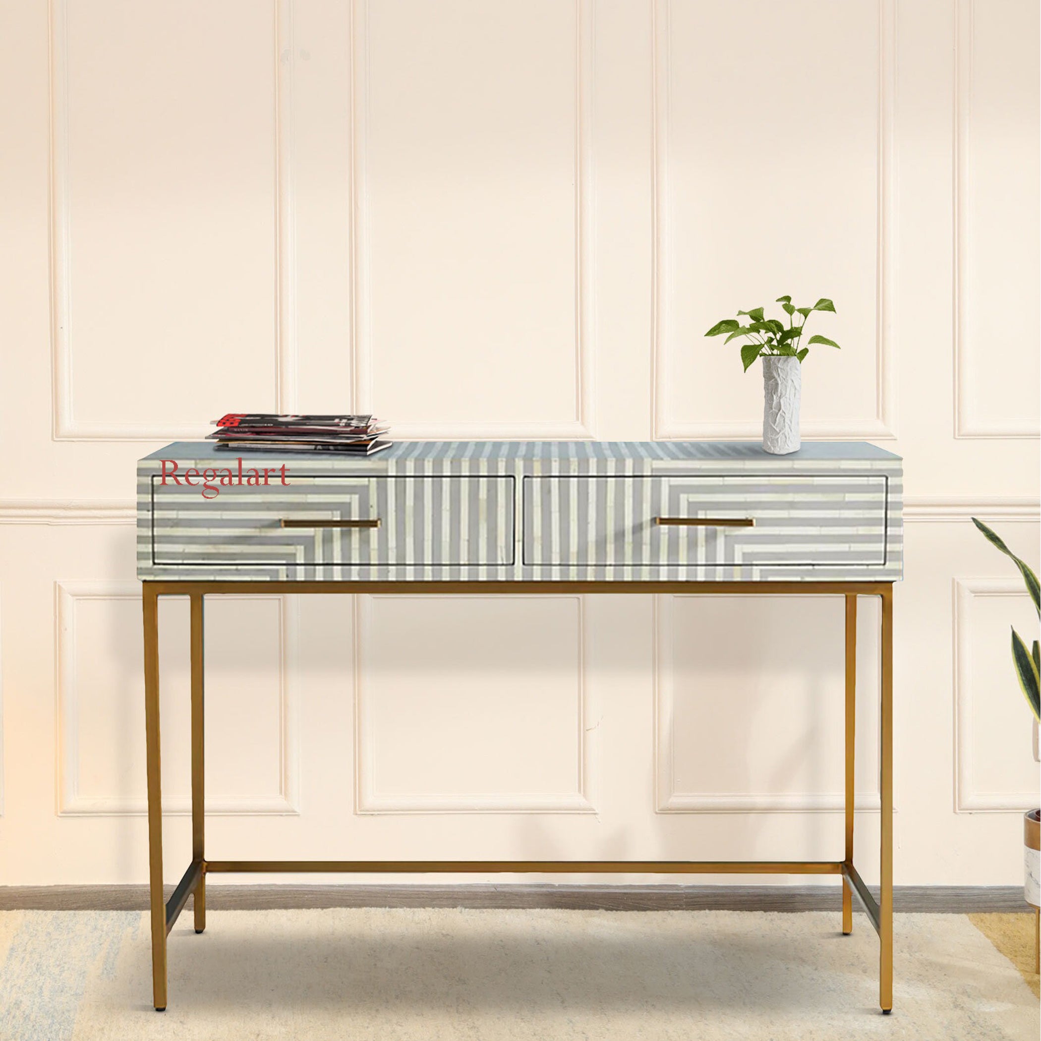 Luxury Grey Bone Inlay Console Table | Luxury Home Decor