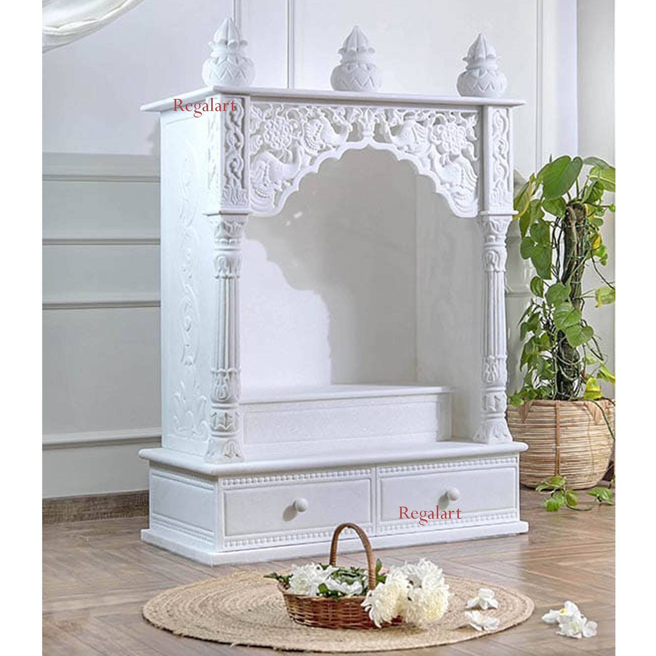 Vietnam White Marble Mandir | Handmade Stone Temple Home Decor