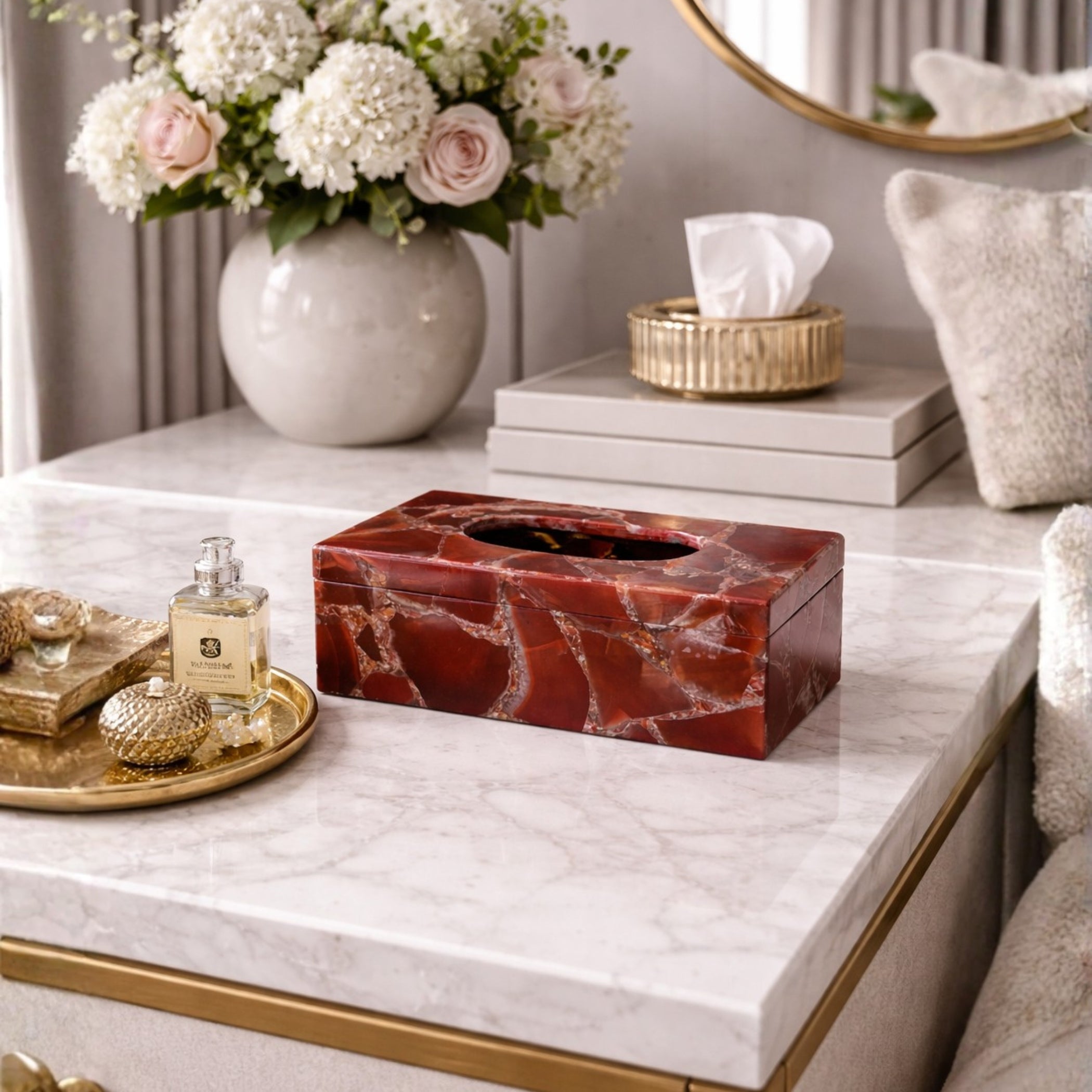 Red Onyx Tissue Box | Handmade Napkin Holder Decor