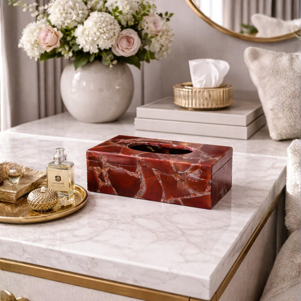 Red Onyx Tissue Box | Handmade Napkin Holder Decor