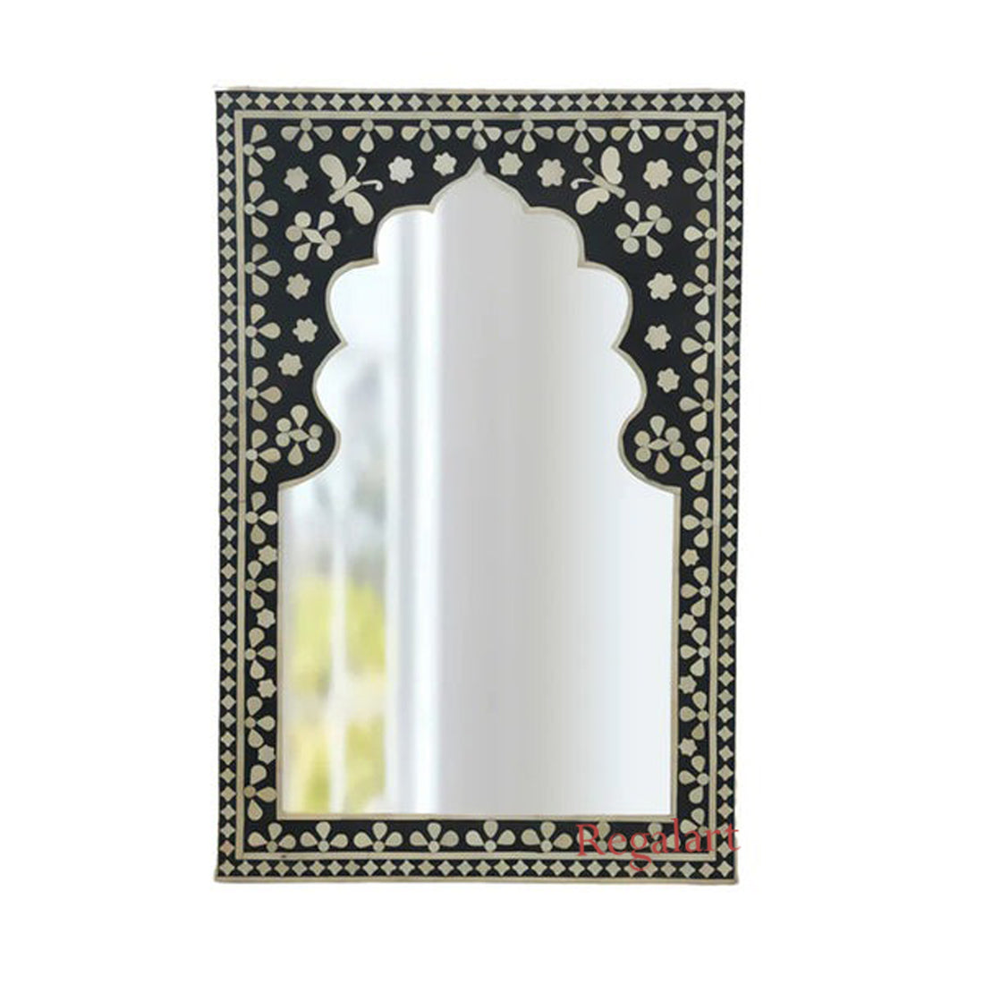 Heritage Bone Inlay Mirror Frame – Black Butterfly Artwork