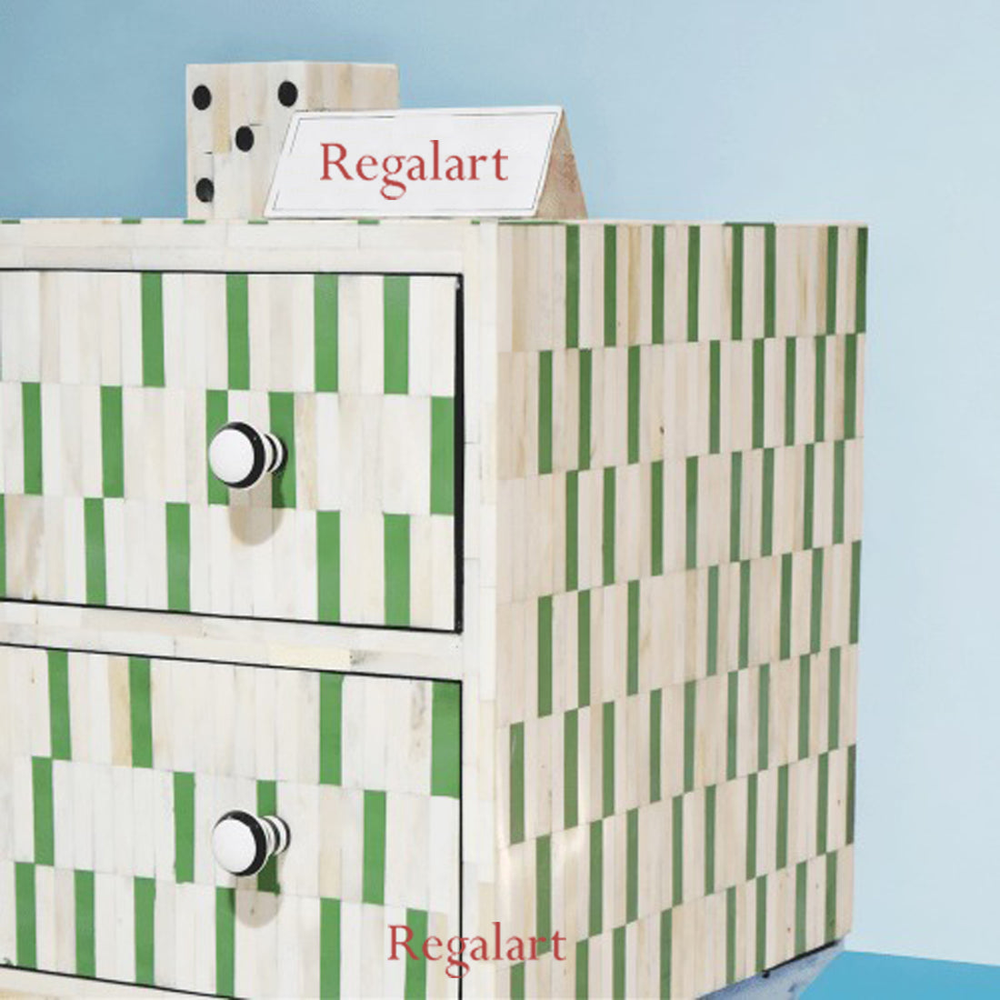 Luxury Green Bone Inlay Nightstand | 2-Drawer Table