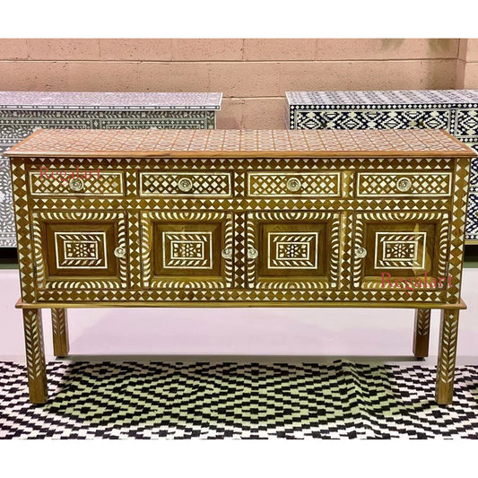 Wooden Sideboard Buffet Cabinet Handmade Mother Of Pearl Home Décor Living Room