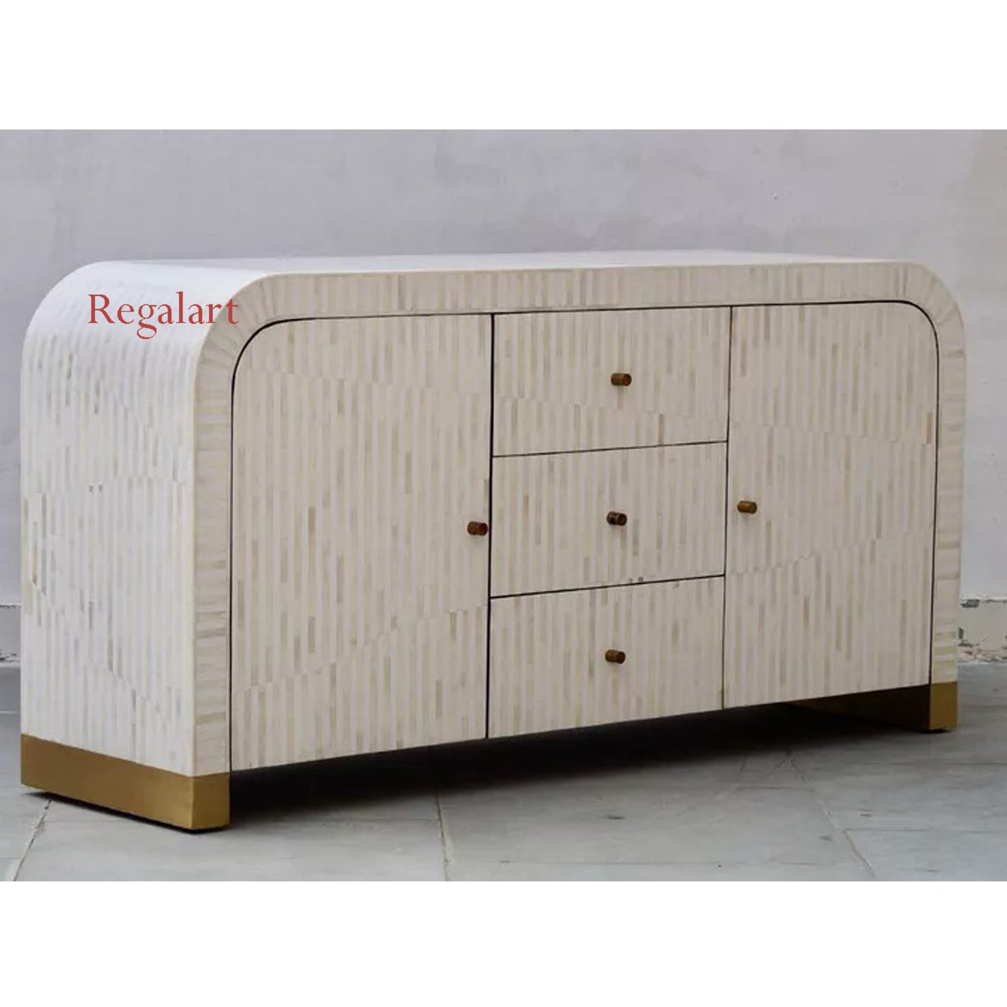 Handmade Bone Inlay Sideboard Curved - White Living Room Furniture | Bone Inlay Furniture