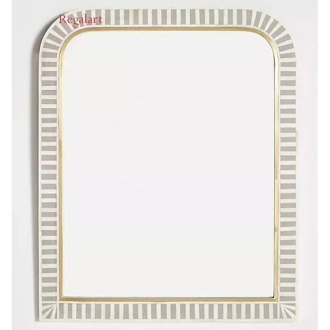 Luxury Handmade Bone Inlay Arch Mirror with White Geometric Inlay for Bathroom or Entryway Décor