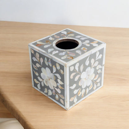 Mother of Pearl Tissue Box Handmade Floral Pattern