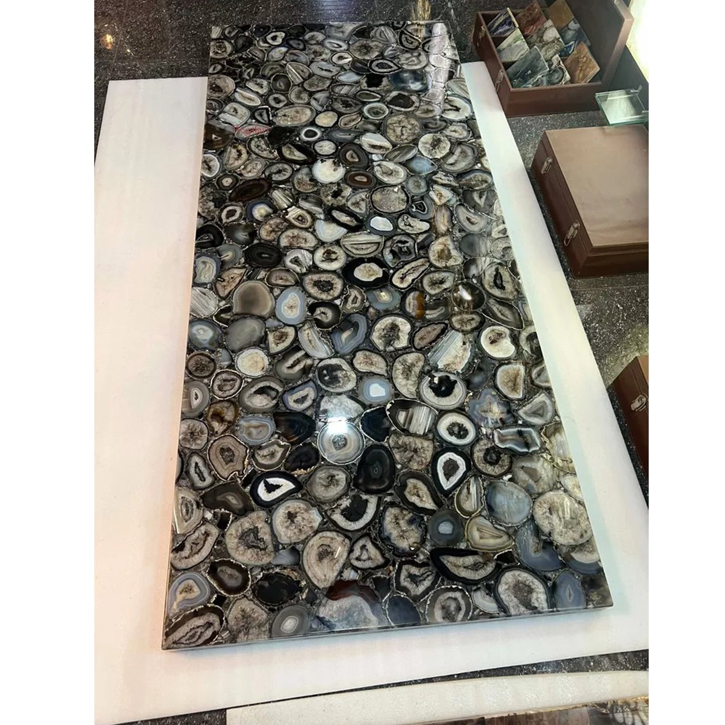 Agate Black Brazil Dining & Kitchen Table, Agate Table Top Slab Decor