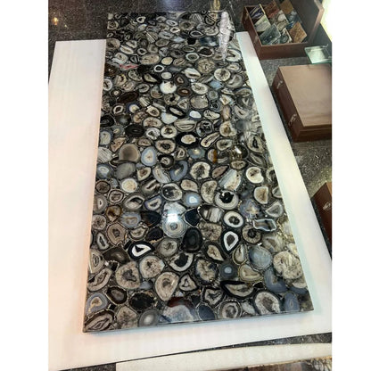 Agate Black Brazil Dining & Kitchen Table, Agate Table Top Slab Decor