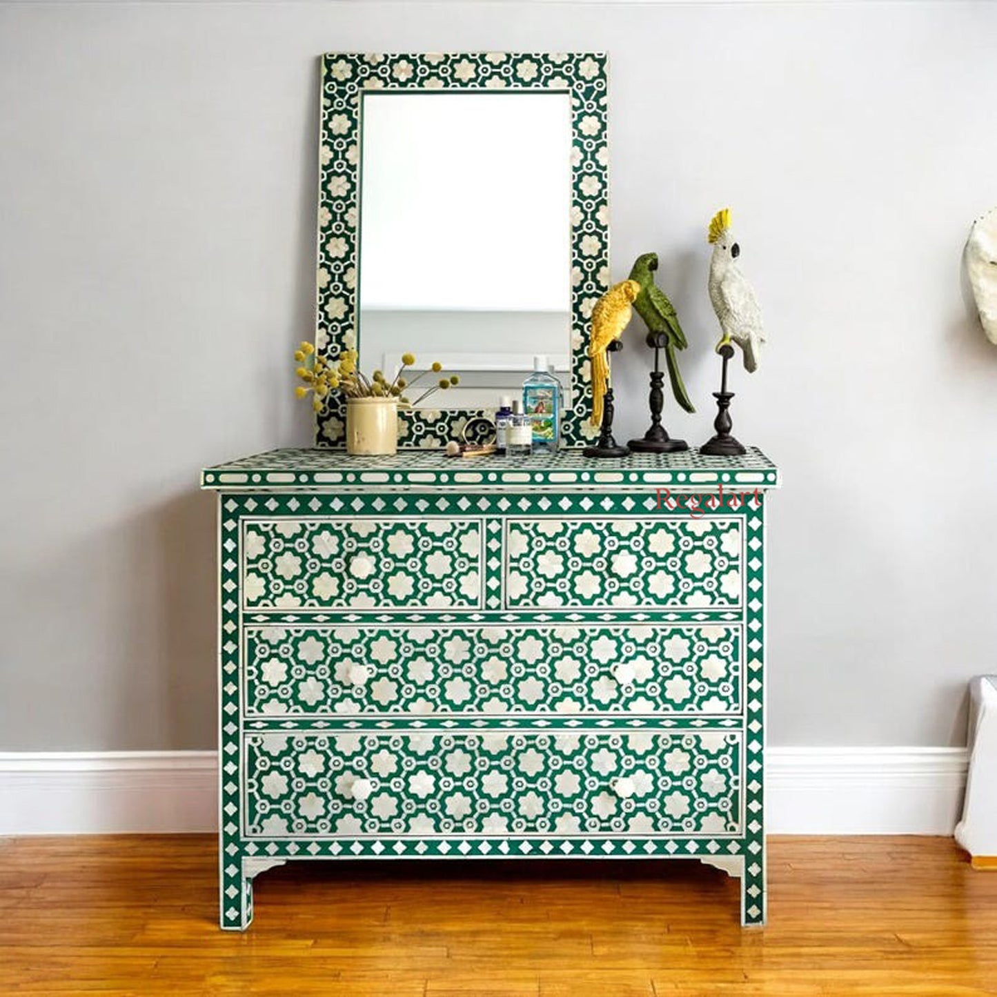 Handmade Star Pattern Bone Inlay Dresser | Elegant Home Storage