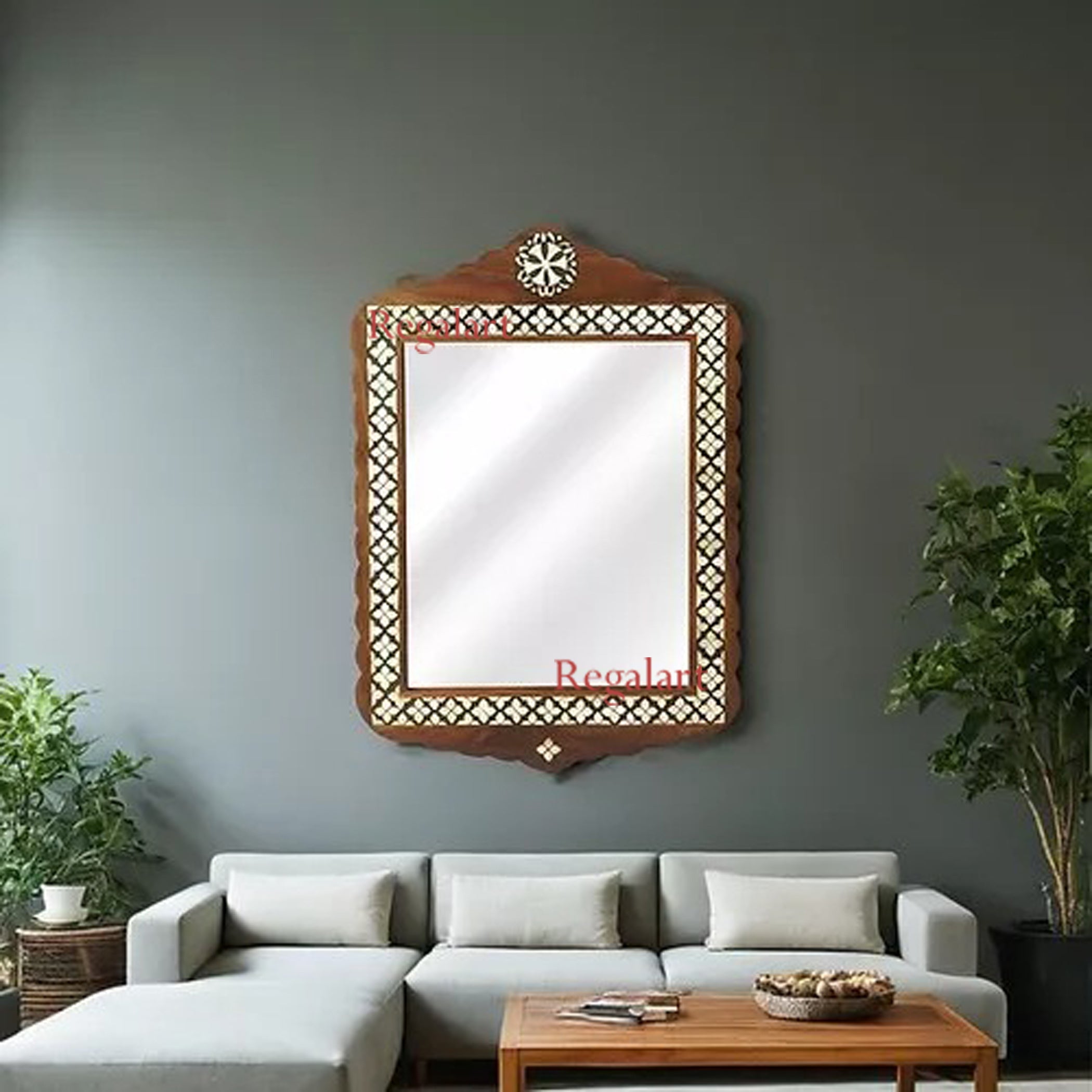 Modern Bone Inlay Mirror Frame – Unique Wall Decor Accent