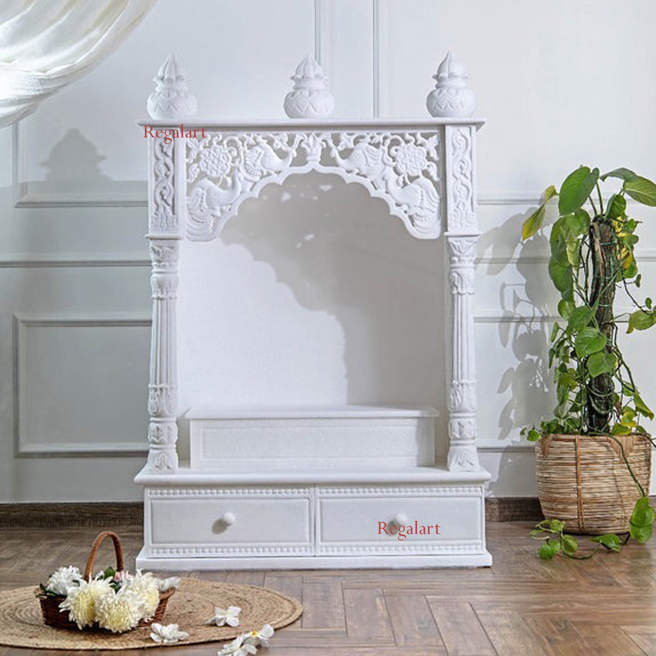 Vietnam White Marble Mandir | Handmade Stone Temple Home Decor