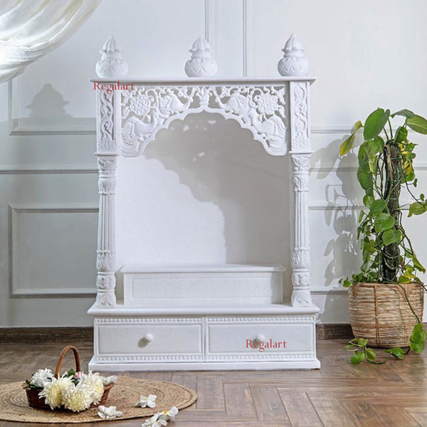 Vietnam White Marble Mandir | Handmade Stone Temple Home Decor