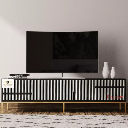 Bone Inlay Media Unit- Waterfall Entertainment, Black TV Unit Living Room Furniture