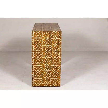 Wooden Console Table, Bone Inlay Furniture Geometric Mango Wood Handmade Home Décor