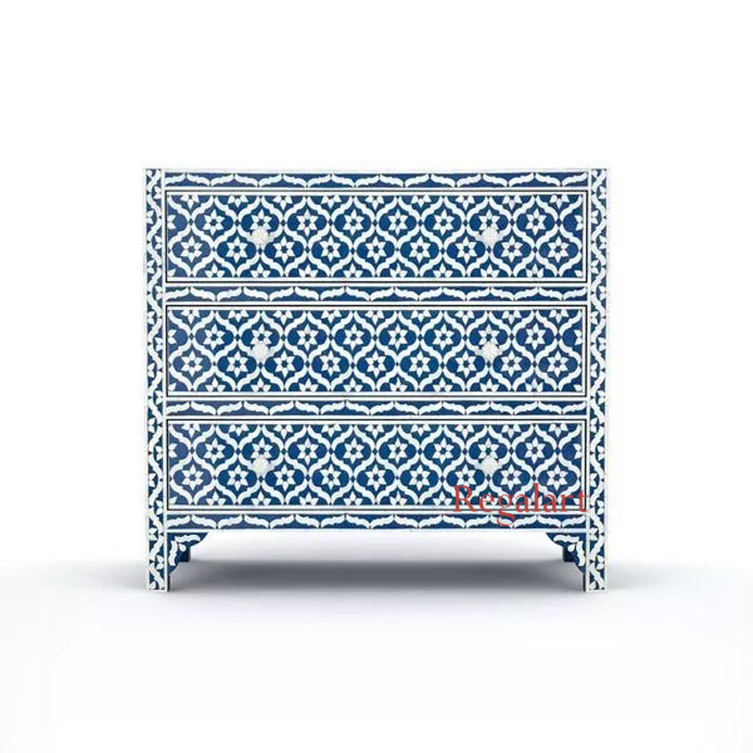 Luxury Navy Blue Bone Inlay Chest | Vintage Drawers